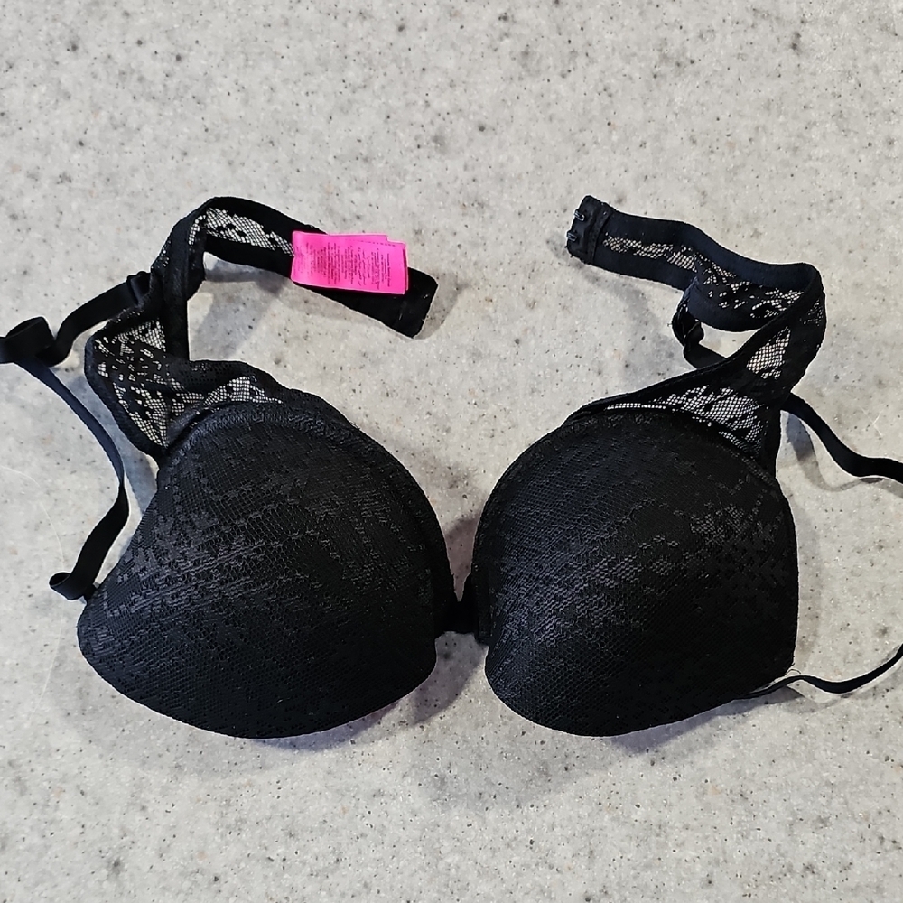 La SENZA Remix 34C Black Lace Push Up Plunge Bra